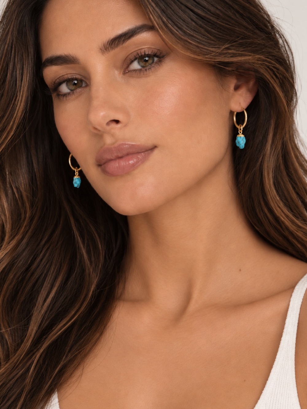 Turquoise Hoop Charm Earrings
